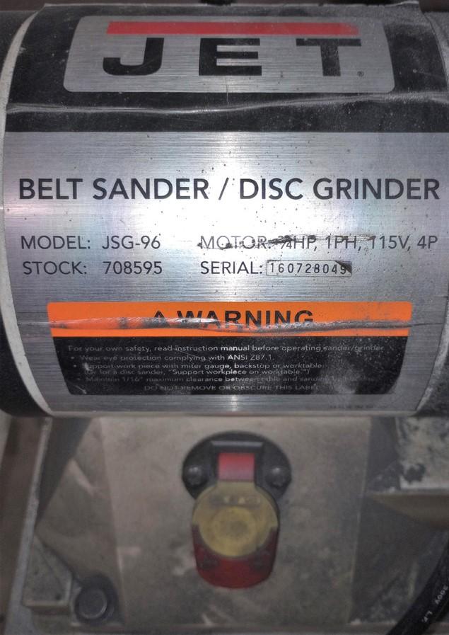 Jet JSG96 Benchtop Belt Sander Disc Grinder Garden City Plastics